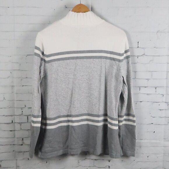 KAREN SCOTT GREY STRIPE LONG SLEEVE 1/4 ZIP UP PULL OVER SWEATER SIZE MEDIUM - Picture 7 of 7